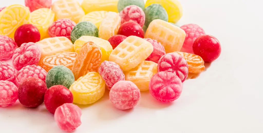 Candies in different colors, shapes and flavors